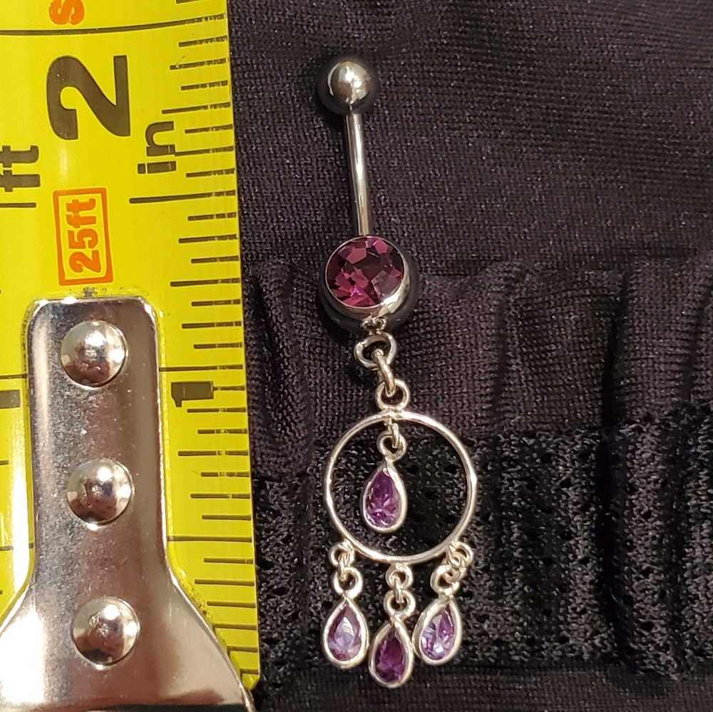 Belly/Naval Ring w Purple Jewel Drop 14 ga.